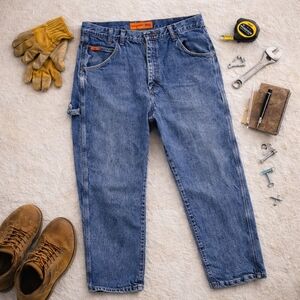 Wrangler Riggswear FR Carpenter Light Wash Denim Jeans. Mens 36/34